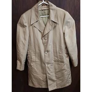 VINTAGE zip out convertible Goose Down Coat Mens Medium Tan Khaki Trench Jacket
